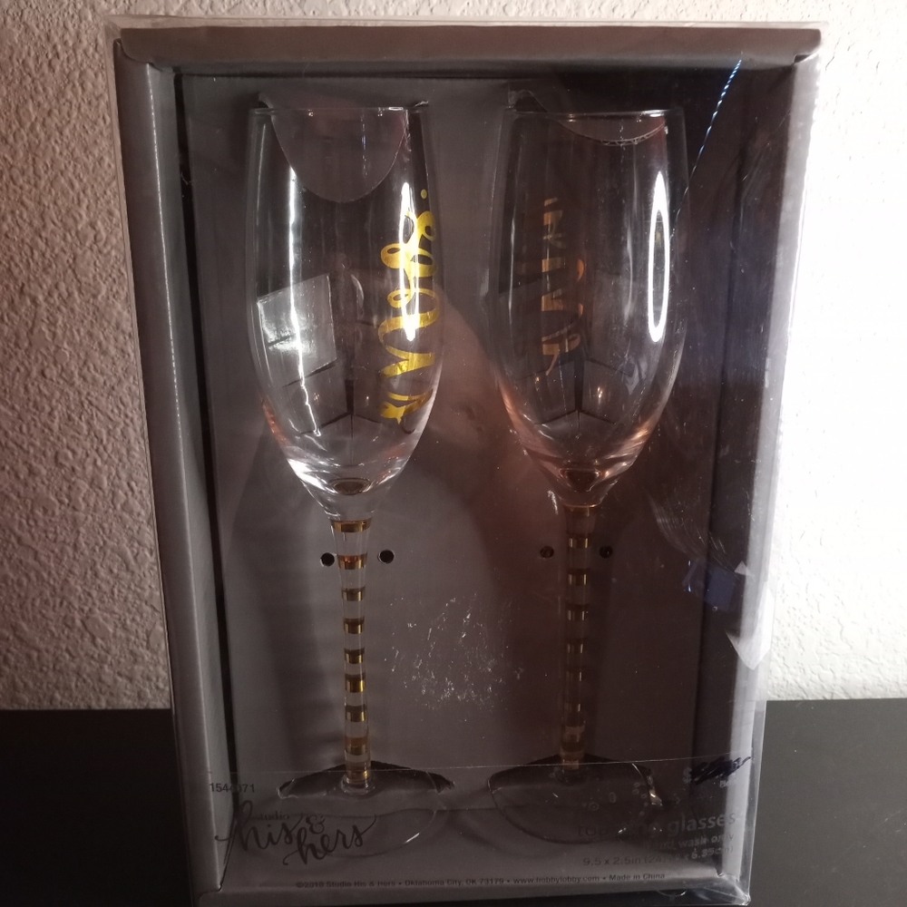 NIB Studio His & Hers Toasting Glasses Set of 2.